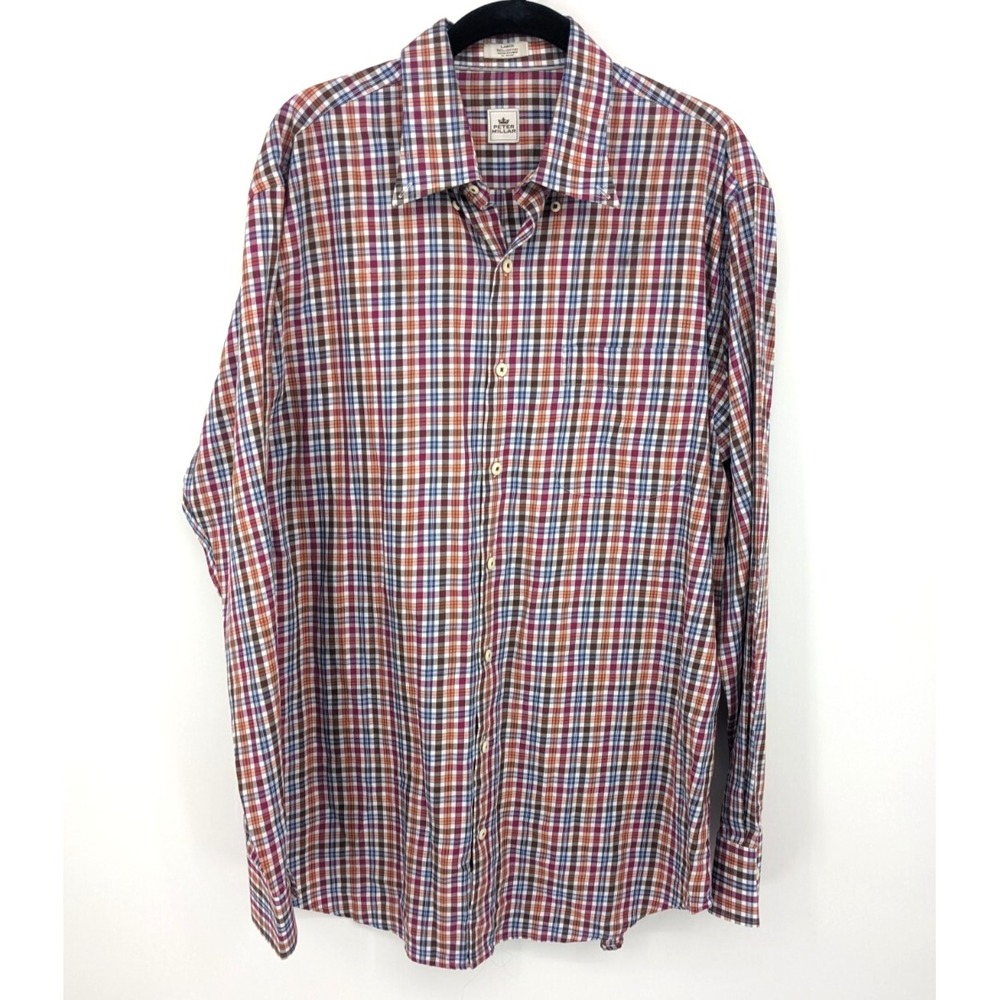 Peter Millar Button Down Shirt Men Large Multicolor Plaid Preppy Business Casual